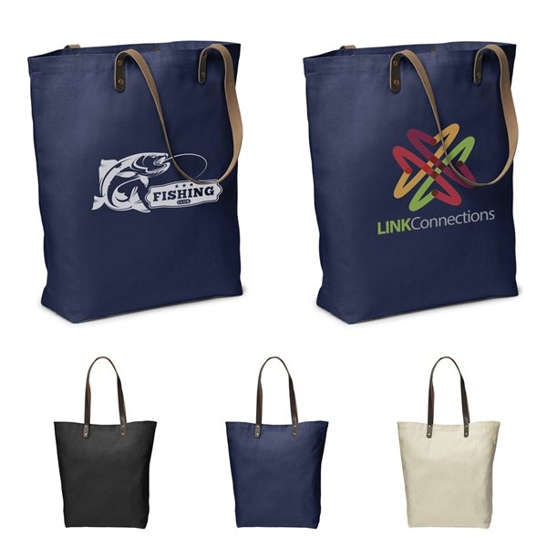 Urban Cotton Tote Bag with Leather Handles - 10oz Canvas &amp; Interior Zip