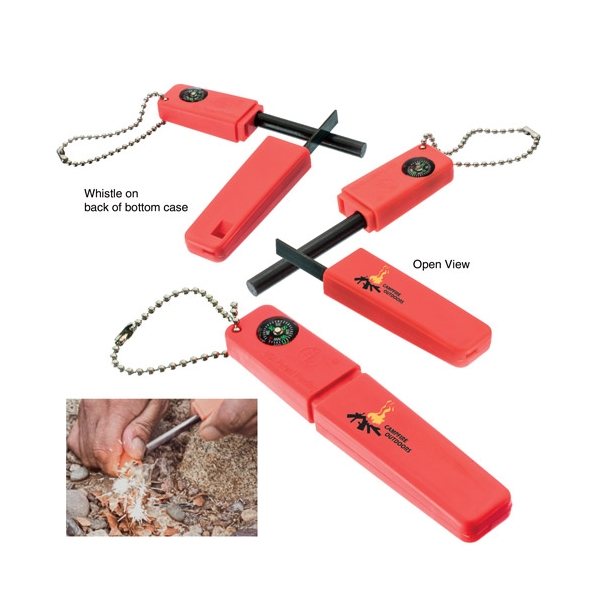 3-IN-1 Flint Fire Starter, Emergency Whistle & Compass