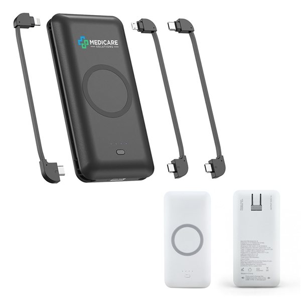 Chi-Charge Pro 10,000 mAh Power Bank - Wireless Charging &amp; Built-in Cables
