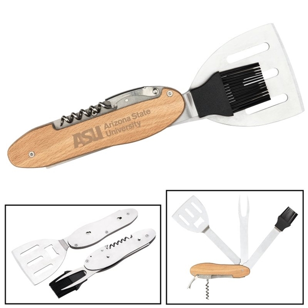 5 Piece BBQ Multi-Tool Spatula Fork Brush - Foldable