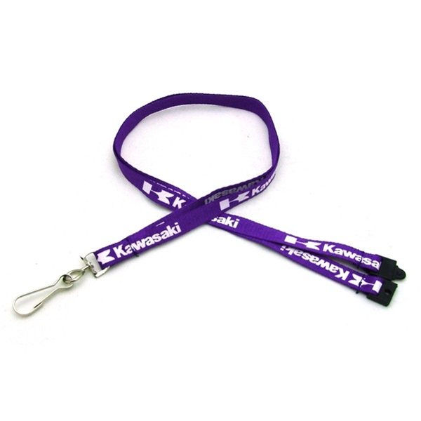 3/8" Silkscreened Flat Lanyard w/ Sew on Breakaway - Ribbed Polyester