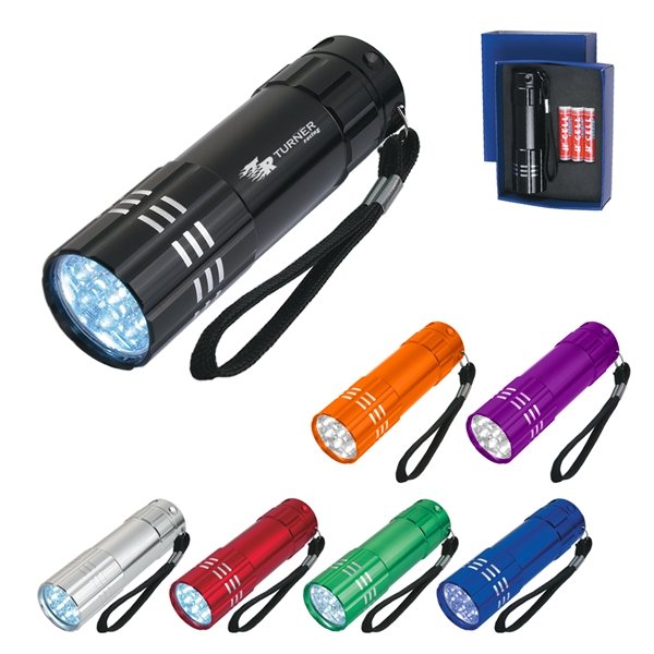 Aluminum LED Flashlight - 9 LED &amp; Battery Included