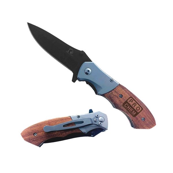 Black Blade Rosewood Color Wood Handle Pocket Knife
