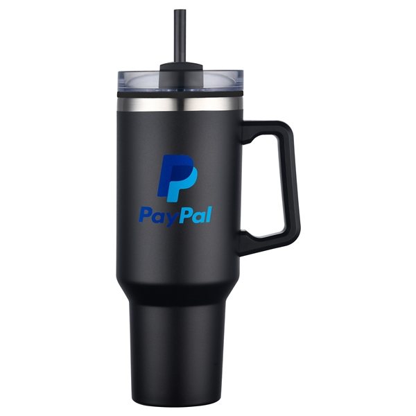 40 oz PP Lined Double Wall Tumbler With Handle &amp; Straw - Vacuum Insulated