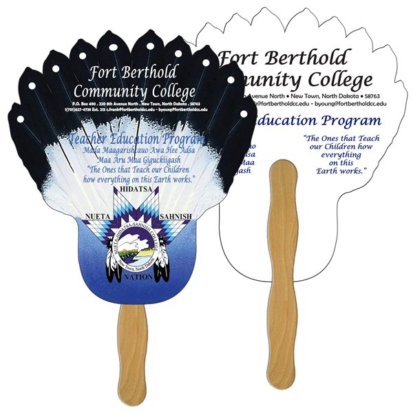 Feather Hand Fan Full Color (2 Sides) - Paper Products - Laminated &amp; Wood Handle
