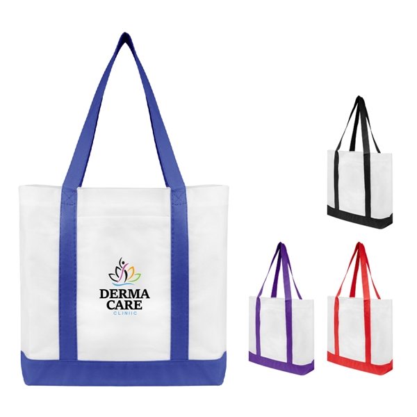 Non-Woven Tote Bag With Trim Colors - Water Resistant &amp; Front Pocket