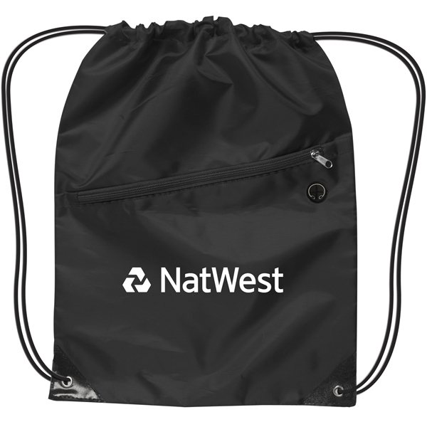Drawstring Backpack w/Zipper - 210D Polyester