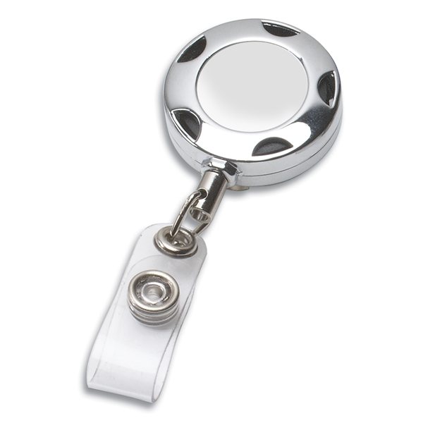 "TIFFIN" 32" Cord Round Chrome Solid Metal Sport Retractable Badge Reel &amp; Badge Holder