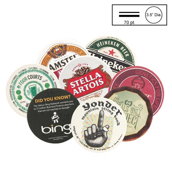 3.5" Circle Medium Weight (70 pt) Pulpboard Coaster w/ 4 Color Process Printing - Disposable