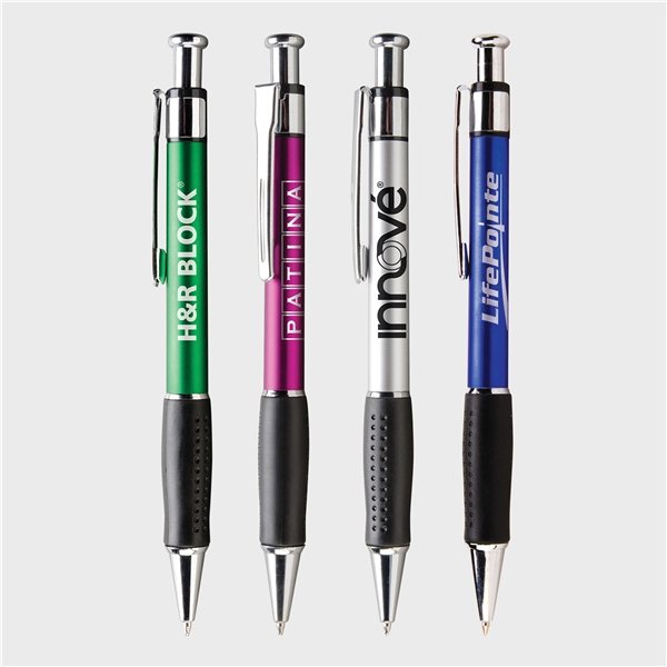 Providence - Pen W/Black Rubber Grip &amp; Black Ink - Retractable &amp; Metallic