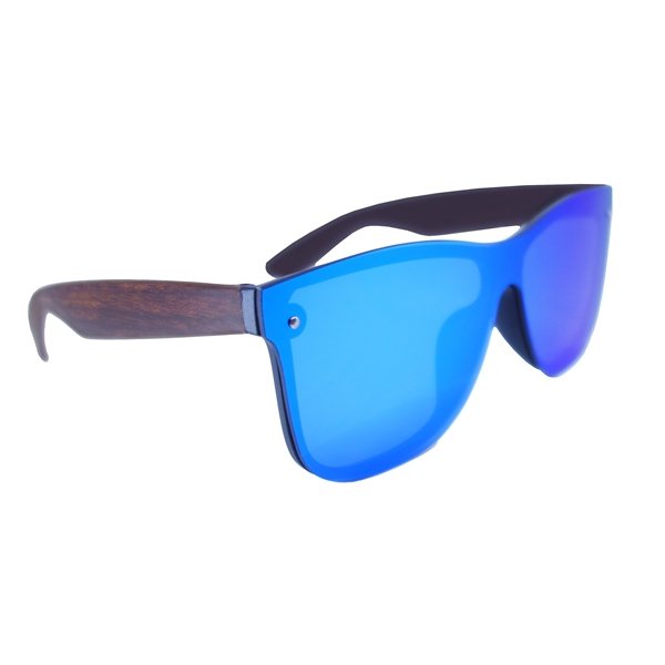 Reflective Frameless Sunglasses With Wood Tone Arms - UV400 Protection &amp; Shatterproof