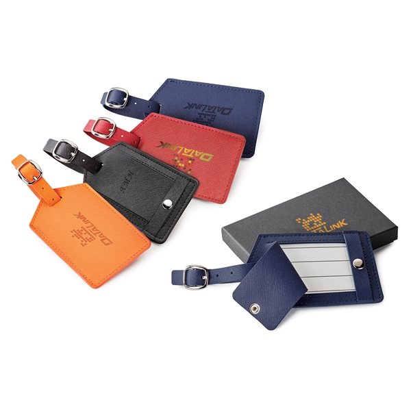 Toscano Genuine Leather Luggage Tag - Diamond Textured &amp; Privacy Panel