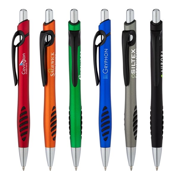 Spokane Plunge-Action Ballpoint - D-Ring Clip &amp; Rubber Grip