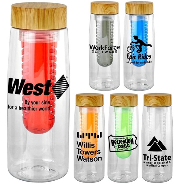 Bamboo Pattern 25 oz Clear Contour Bottle with Fruit Infuser - BPA Free