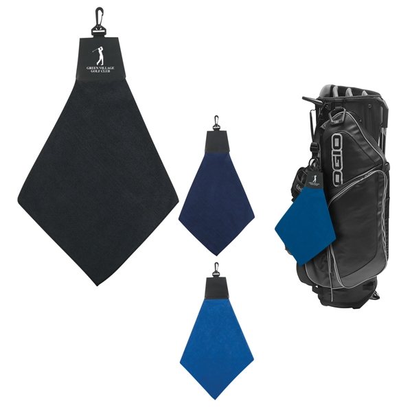 Triangle Fold Golf Towel - Polyester Fleece &amp; Swivel Hook