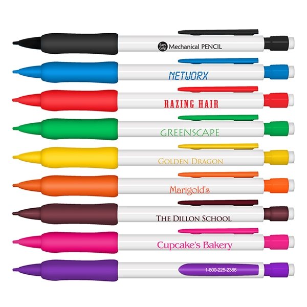 Mechanical Pencils - White Barrel with Rubber Grip & # 2 HB Leads - Refillable