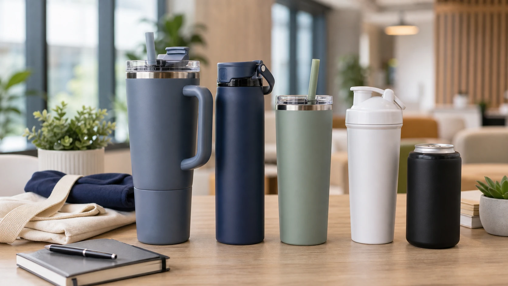 40 Oz. BrüMate Era Flip tumbler in a modern workday lifestyle scene