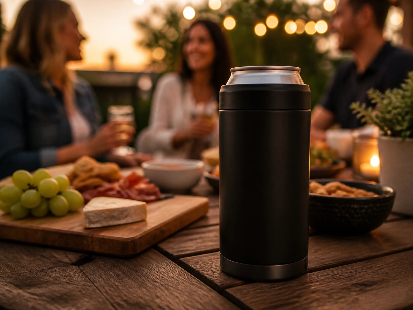 12/16 Oz. BrüMate Hopsulator Trio V2 in an outdoor patio gathering lifestyle scene
