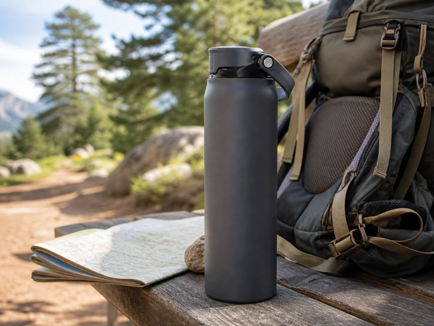 35 Oz. BrüMate Rise bottle in a trailhead lifestyle scene