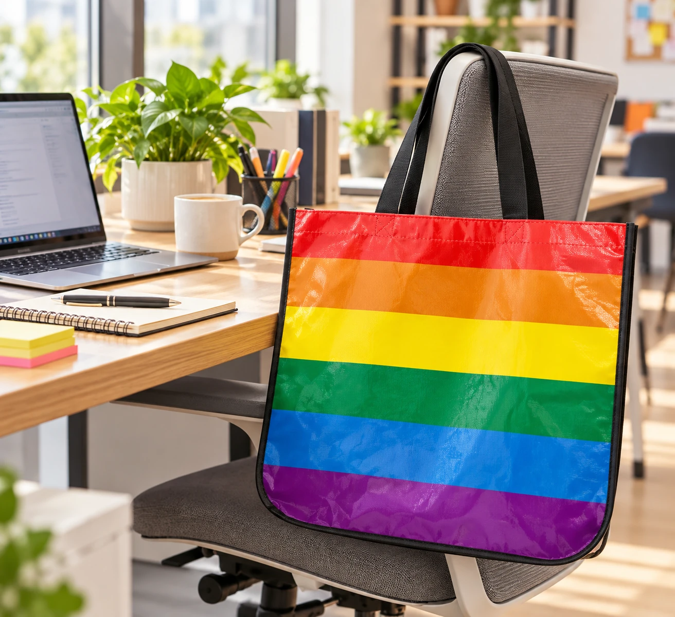 Large Rainbow Laminated Tote Bag - Wipeable