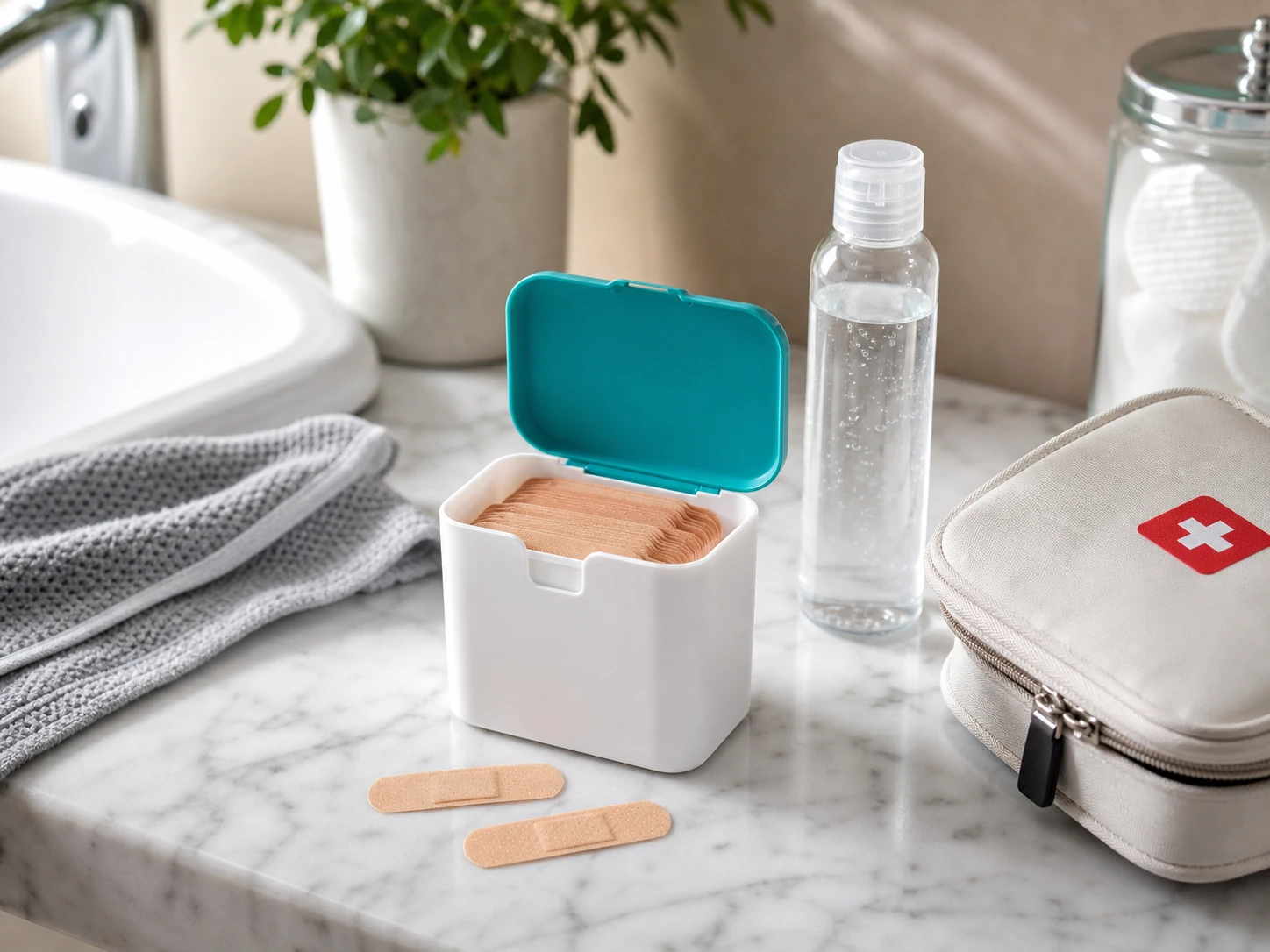 Bandage dispenser in a compact wellness kit