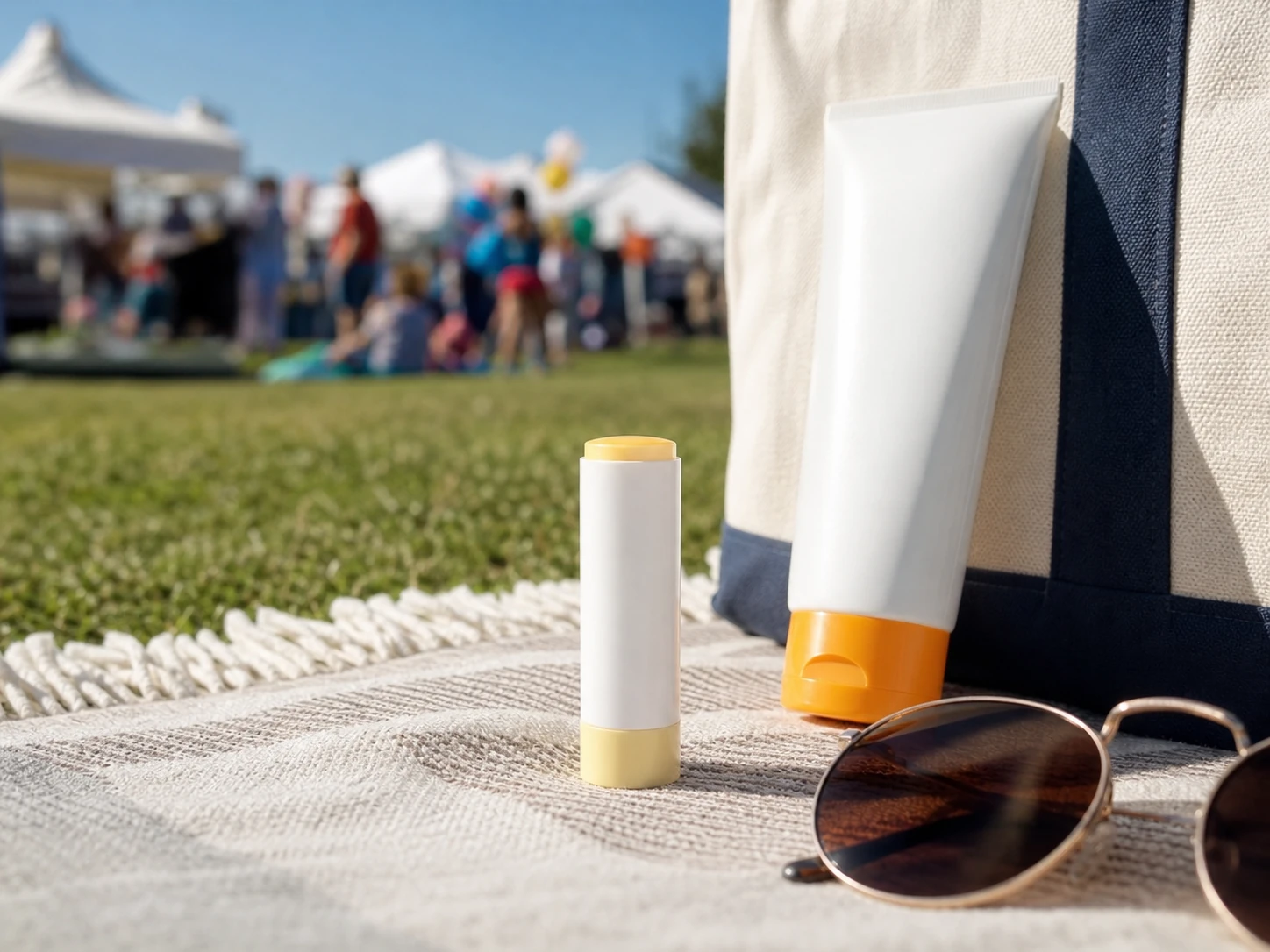 Lip balm and sunstick at an outdoor event