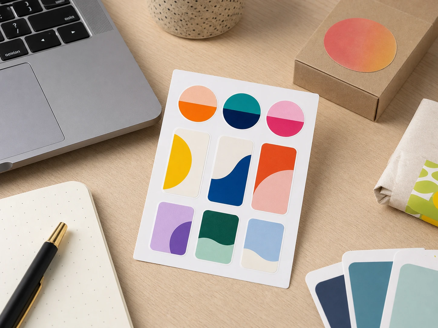 Sticker sheet on a creative office desk